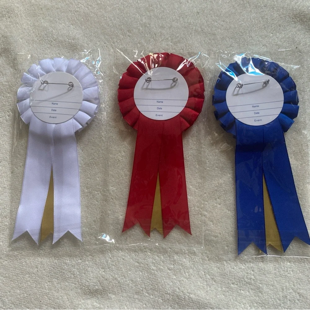 Gold-Accent Blue, Red & White Award Rosettes - 1st, 2nd & 3rd Place